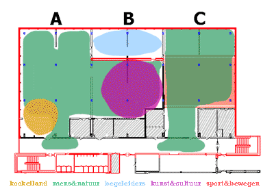 Vlekkenplan voor de indeling en ruimte gebruik - Color plan for order and use of the space