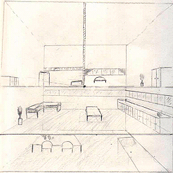 Getekend perspectief van een ruimte  i.r.t. onderzoeksvraag